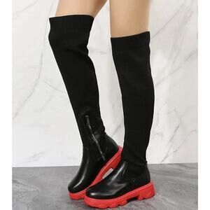 Women's boots Leather Round Toe Platform Boots